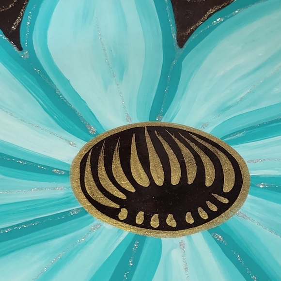 Vtg Glitter Gloss Flower Geometric Pottery Fruits Dish Wall Decor Turquoise - Picture 4 of 5